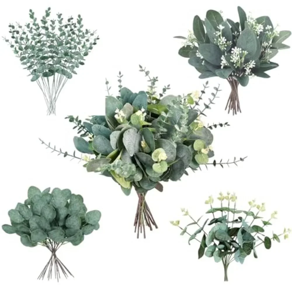 40 Pcs 4 Kinds Artificial Eucalyptus Leaves Stems‎ Bulk